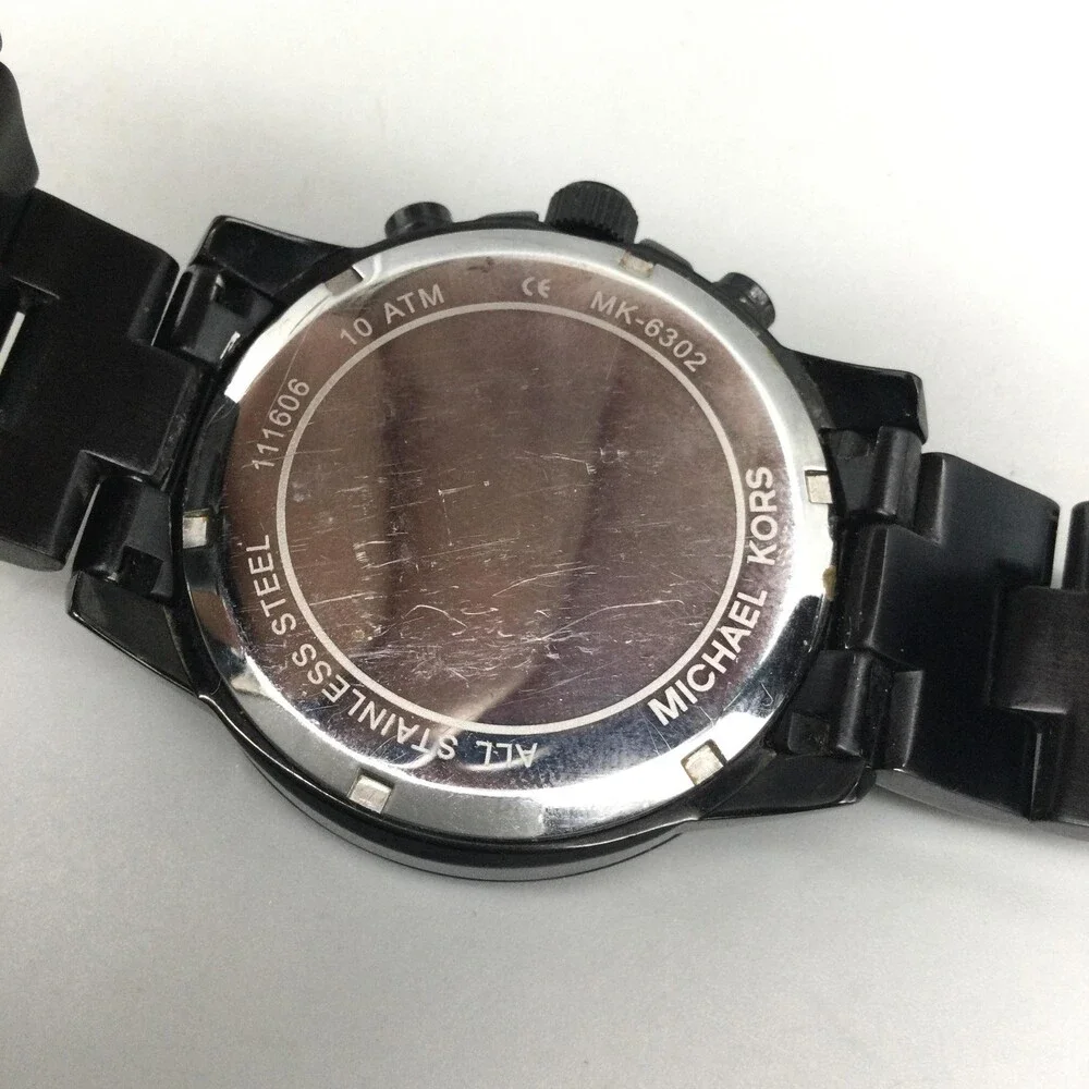 Michael Kors Breken Womens Watch 40mm Black Chronograph MK-6302 New Battery 7.5" - Picture 11 of 15